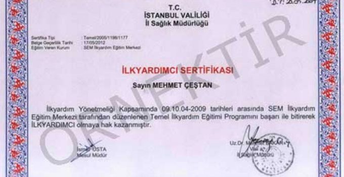 İLK YARDIM SERTİFİKASI